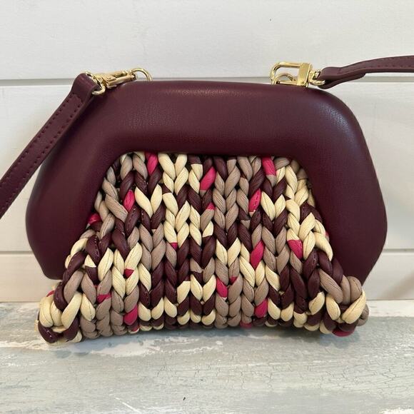 Chic Burgundy and Cream Woven Clutch - Picture 6 of 14